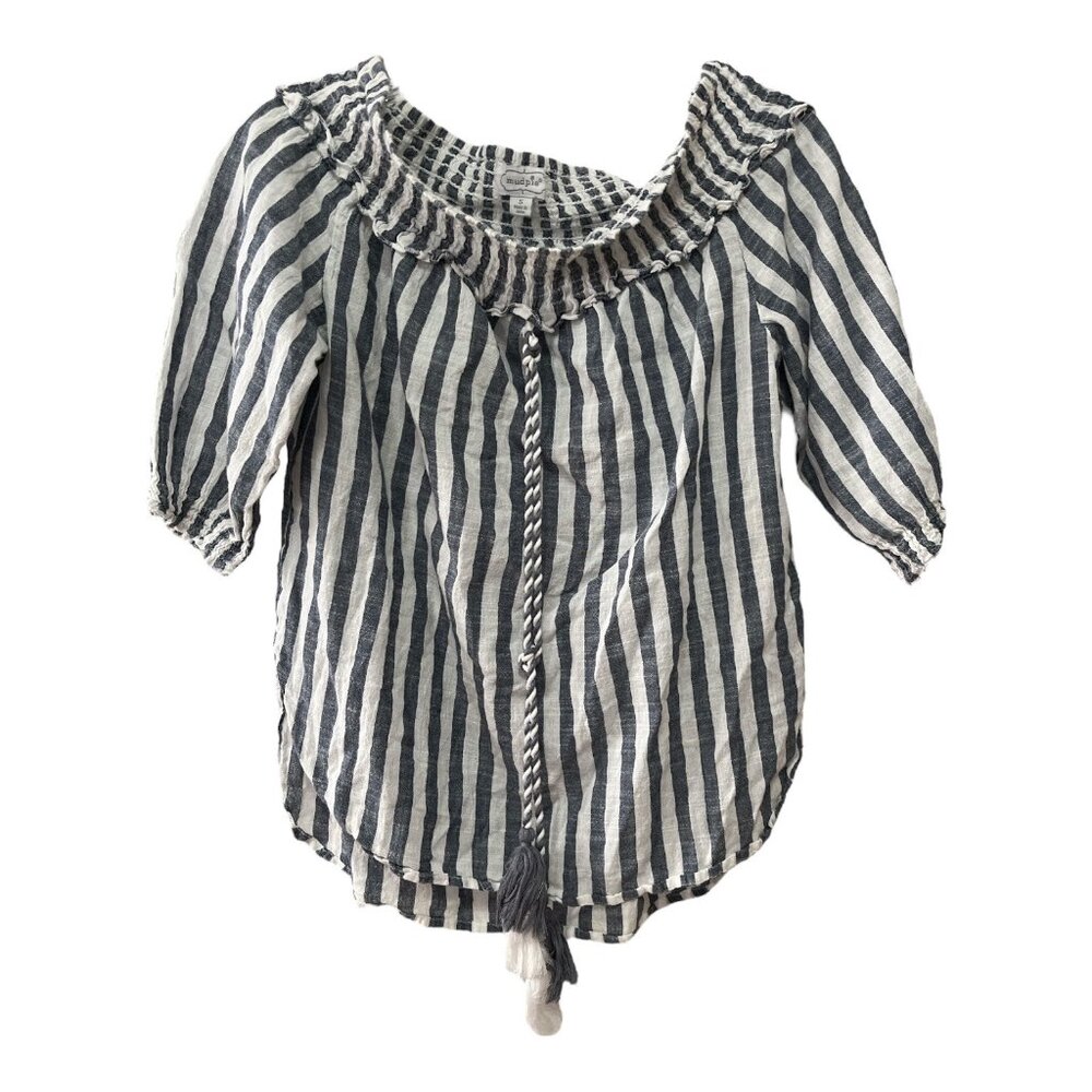 Mud Pie Women’s Striped Peasant Top with Tassel Tie – Size Small